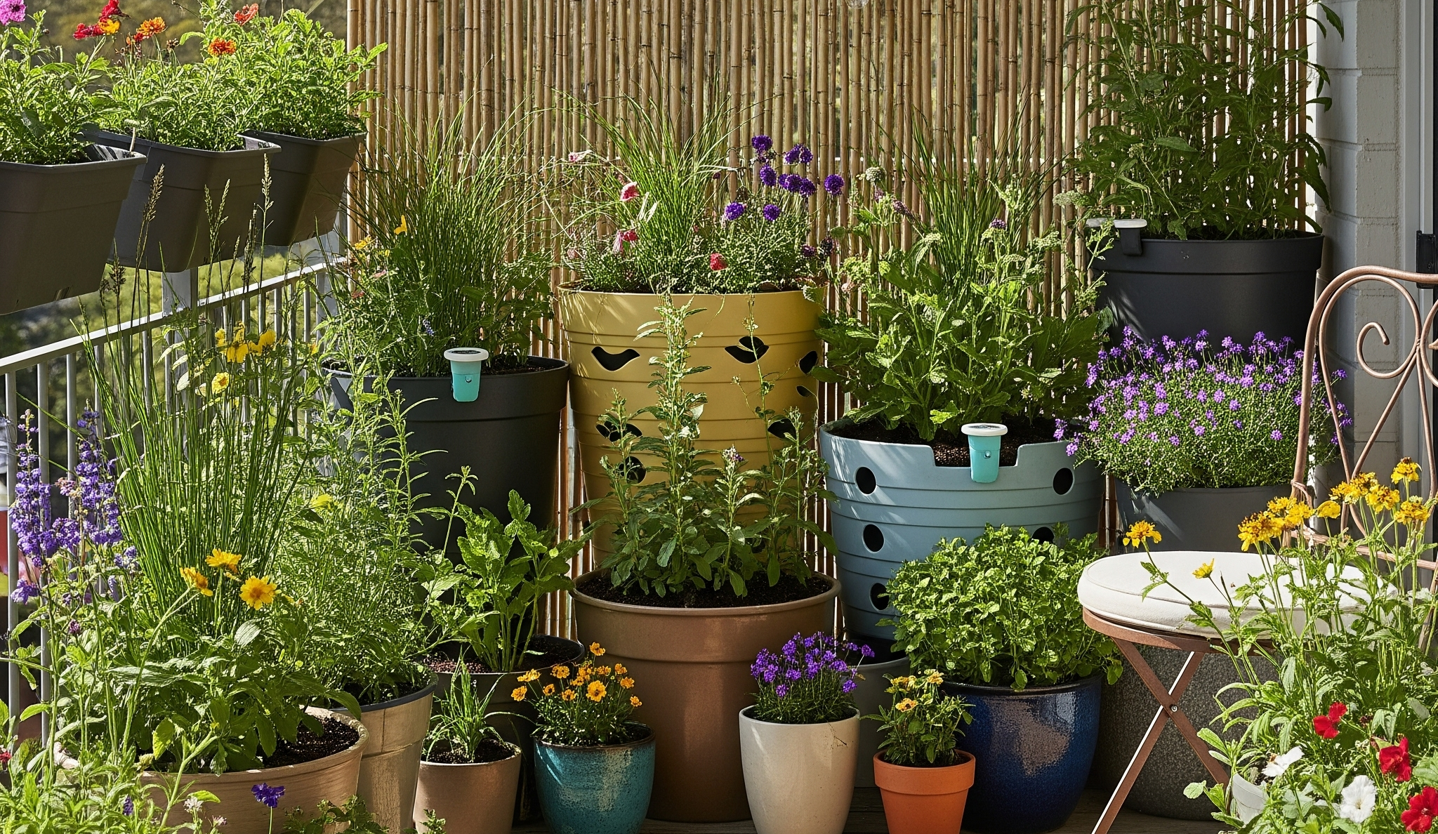 Balcony Plant Pots with Bamboo Screening